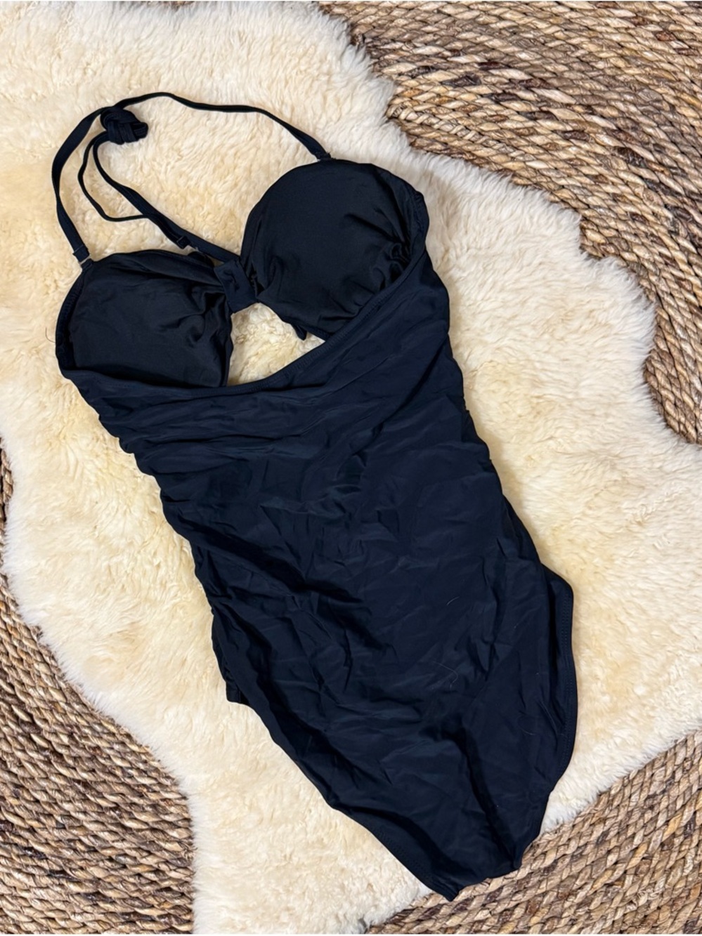 Black Halter One-Piece Swimsuit with Tie Front - Picture 2 of 2